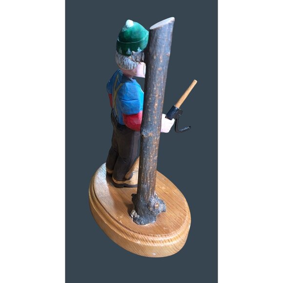 Wooden Carved Lumberjack Handcrafted Figure w Axe Folk Art Voght 1995 Primitive - Picture 5 of 10